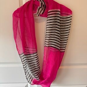 Pink, White and Black Striped Infinity Scarf